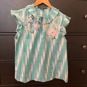 Anthropologie Top - Embroidered, Linen top